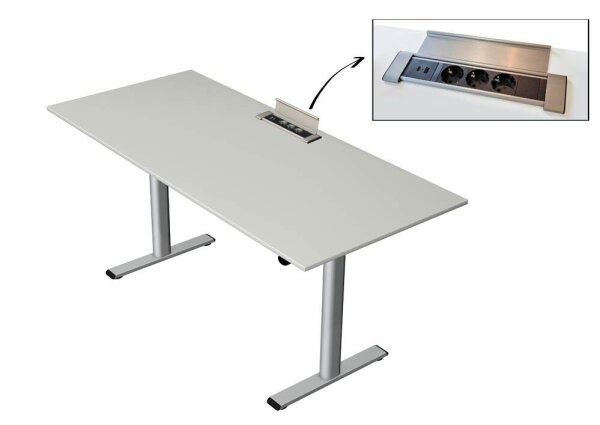 Kerkmann Move Base plus elektrisch höhenverstellbarer Schreibtisch lichtgrau rechteckig, T-Fuß-Gestell silber 180,0 x 80,0 cm