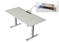 Kerkmann Move Base plus elektrisch höhenverstellbarer Schreibtisch lichtgrau rechteckig, T-Fuß-Gestell silber 180,0 x 80,0 cm