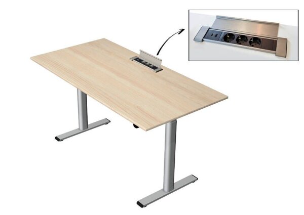 Kerkmann Move Base plus elektrisch höhenverstellbarer Schreibtisch ahorn rechteckig, T-Fuß-Gestell silber 160,0 x 80,0 cm