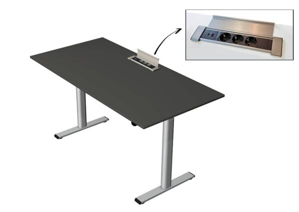 Kerkmann Move Base plus elektrisch höhenverstellbarer Schreibtisch anthrazit rechteckig, T-Fuß-Gestell silber 160,0 x 80,0 cm