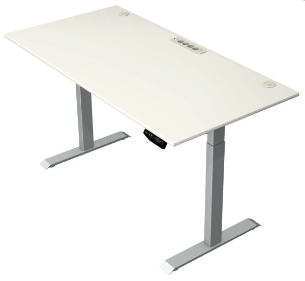 Kerkmann Move 1 plus elektrisch höhenverstellbarer Schreibtisch weiß rechteckig, T-Fuß-Gestell grau 160,0 x 80,0 cm