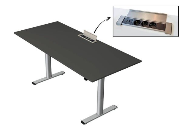 Kerkmann Move Base plus elektrisch höhenverstellbarer Schreibtisch anthrazit rechteckig, T-Fuß-Gestell silber 180,0 x 80,0 cm