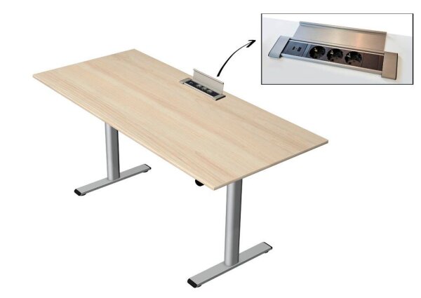 Kerkmann Move Base plus elektrisch höhenverstellbarer Schreibtisch ahorn rechteckig, T-Fuß-Gestell silber 180,0 x 80,0 cm