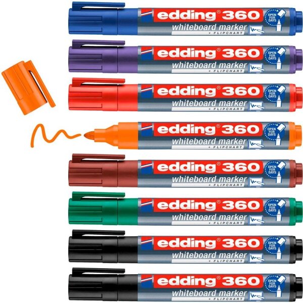 edding 360 Whiteboard-Marker farbsortiert 1,5 - 3,0 mm, 8 St.