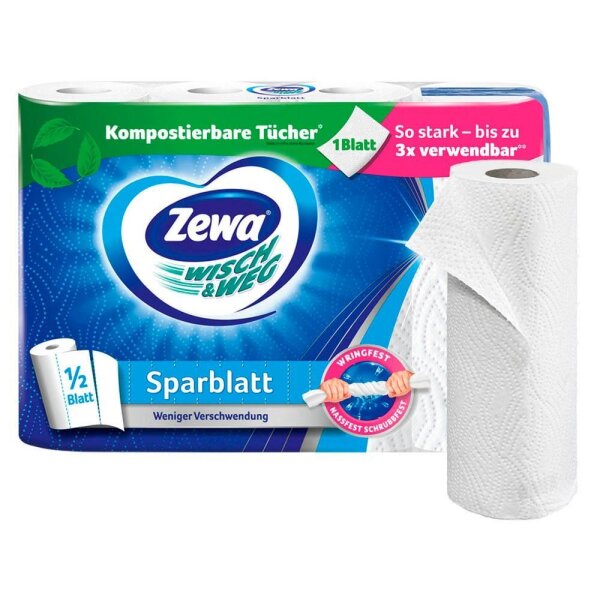 Zewa Küchenrollen WISCH&WEG Sparblatt 2-lagig, 4 Rollen