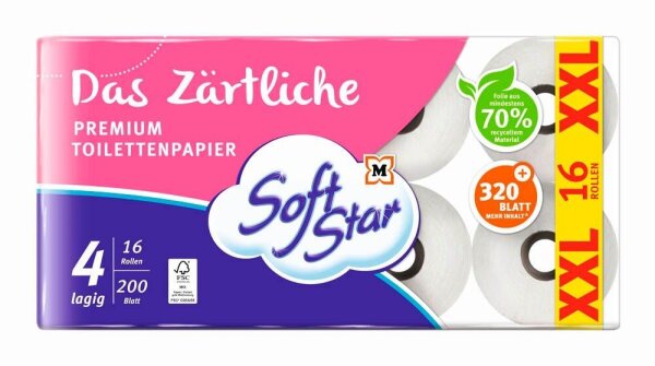 Soft Star Toilettenpapier Das Zärtliche 4-lagig, 16 Rollen