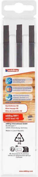 edding 8891 Bleistiftminen für Zimmermannsbleistift mit Druckmechanismus grau HB 2,0 - 5,0 mm, 6 St.