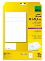 SIGEL Adressetiketten LA320 weiß 63,5 x 38,1 mm, 25...