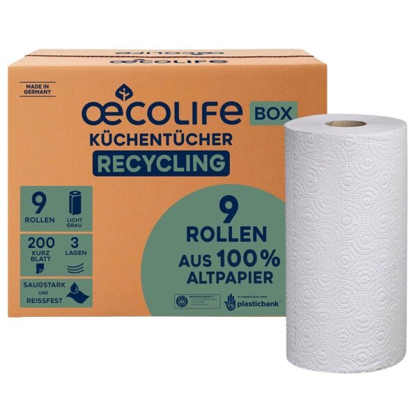 oecolife Küchenrollen OECOLIFE 3-lagig, 9 Rollen