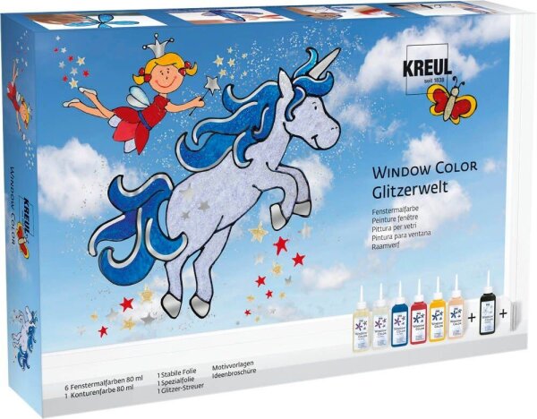 KREUL Glitzerwelt Fenstermalfarben farbsortiert 6 x 80,0 ml