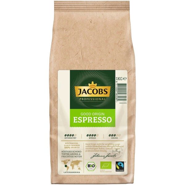 JACOBS Good Origin Espresso Bio-Kaffeebohnen, Arabicabohnen kräftig, 1,0 kg  ( 4057127 )