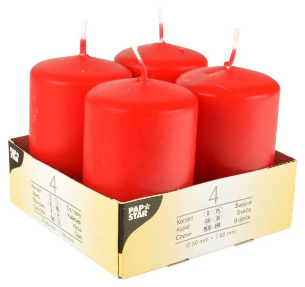 STARPAK Stumpenkerzen rot, 4 St.