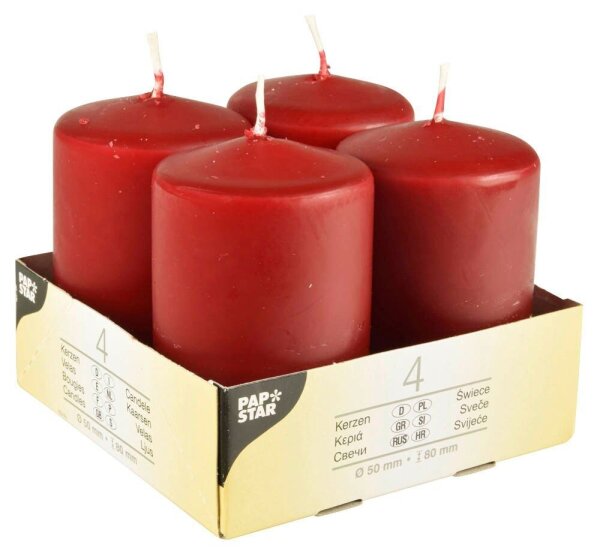 STARPAK Stumpenkerzen bordeaux, 4 St.