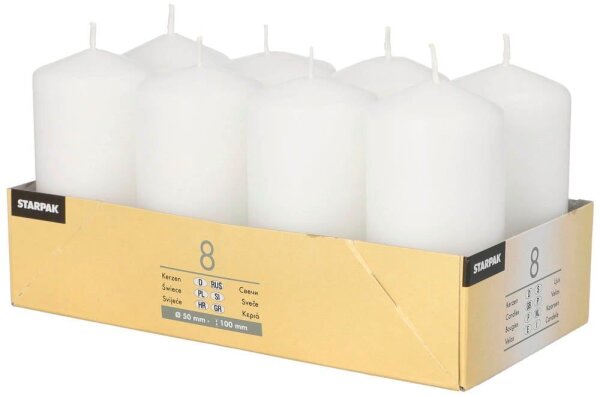STARPAK Stumpenkerzen weiß, 8 St.