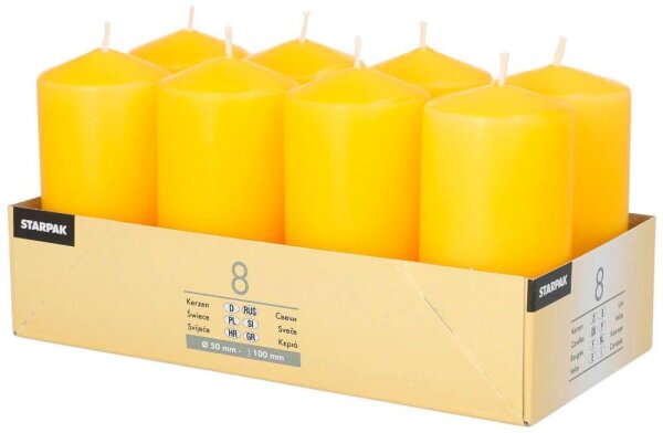 STARPAK Stumpenkerzen goldgelb, 8 St.