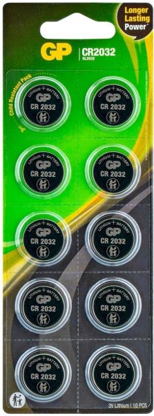 10 GP Knopfzellen CR2032 3,0 V  ( GPCR2032STD900C10 )