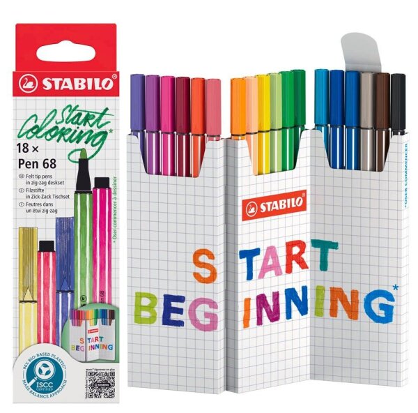 STABILO Pen 68 Filzstifte farbsortiert, 18 St.