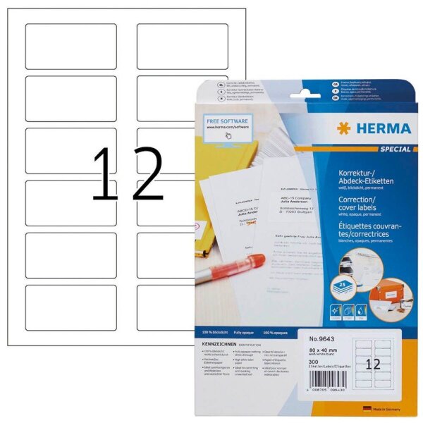 HERMA QR-Code-Etiketten 9643 weiß 40,0 x 80,0 mm, 25 Blatt