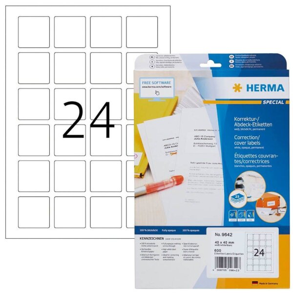 HERMA QR-Code-Etiketten 9642 weiß 40,0 x 40,0 mm, 25 Blatt