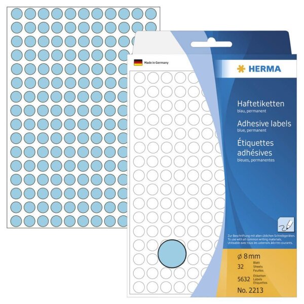 HERMA Klebepunkte 2213 blau Ø 8,0 mm, 5.632 St.