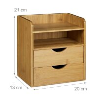 relaxdays Schreibtisch-Organizer braun Bambus 2 Schubladen, 2 Ablagen Fächer 20,0 x 13,0 x 21,0 cm