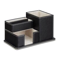 relaxdays Schreibtisch-Organizer schwarz Lederimitat 4...