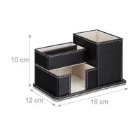 relaxdays Schreibtisch-Organizer schwarz Lederimitat 4 Fächer 18,0 x 12,0 x 10,0 cm