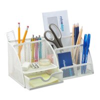 relaxdays Schreibtisch-Organizer weiß Metall 6 Fächer 28,0 x 14,0 x 13,0 cm
