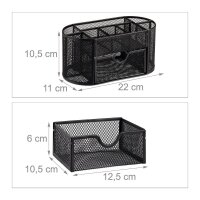 relaxdays Schreibtisch-Organizer schwarz Metall 9 Fächer 22,0 x 11,0 x 10,5 cm