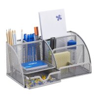 relaxdays Schreibtisch-Organizer silber Metall 6 Fächer 27,5 x 14,0 x 12,5 cm