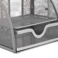 relaxdays Schreibtisch-Organizer silber Metall 6 Fächer 27,5 x 14,0 x 12,5 cm