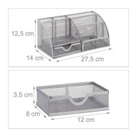 relaxdays Schreibtisch-Organizer silber Metall 6 Fächer 27,5 x 14,0 x 12,5 cm