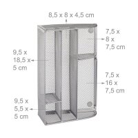 relaxdays Schreibtisch-Organizer silber Metall 5 Fächer 25,5 x 18,0 x 10,5 cm