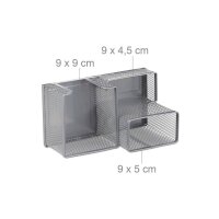 relaxdays Schreibtisch-Organizer silber Metall 3 Fächer 18,5 x 9,5 x 10,0 cm