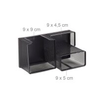 relaxdays Schreibtisch-Organizer schwarz Metall 3 Fächer 18,5 x 9,5 x 10,0 cm