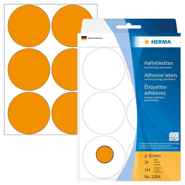 HERMA Klebepunkte 2284 leuchtorange Ø 50,0 mm, 144 St.
