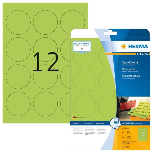 HERMA Etiketten 5155 grün 60,0 x 60,0 mm, 20 Blatt