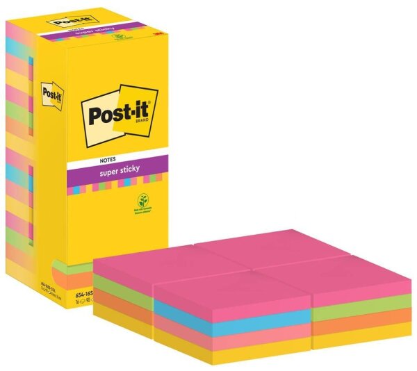 Post-it® Super Sticky Notes Carnival Haftnotizen extrastark farbsortiert, 16 Blöcke