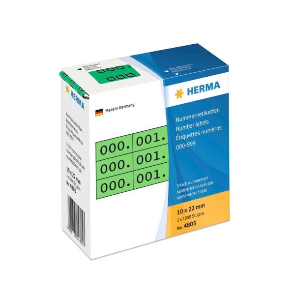HERMA Klebenummern 4805 Zahlen, grün 22,0 x 10,0 mm, 3x1.000 Etiketten