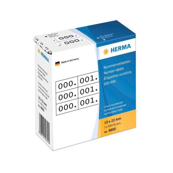 HERMA Klebenummern 4800 Zahlen, schwarz 22,0 x 10,0 mm, 3x1000 Etiketten