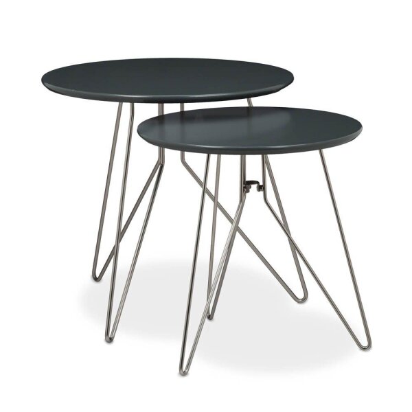 relaxdays Beistelltische-Set rund MDF-Platte grau, 2 St.