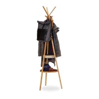 relaxdays Kleiderständer braun Holz 6 Haken 50,0 x 171,0 cm, 1 St.