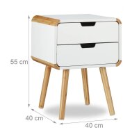 relaxdays Nachttisch rechteckig MDF-Platte, Bambus braun, weiß 40,0 x 40,0 x 55,0 cm, 1 St.