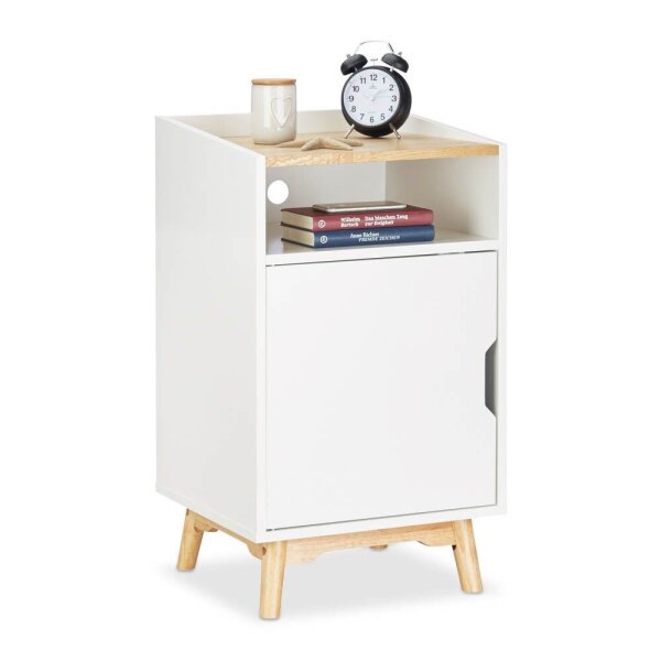 relaxdays Nachttisch quadratisch MDF-Platte weiß 43,0 x 40,0 x 74,0 cm, 1 St.