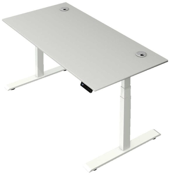 Kerkmann Move 2 Plus elektrisch höhenverstellbarer Schreibtisch lichtgrau rechteckig, T-Fuß-Gestell weiß 160,0 x 80,0 cm