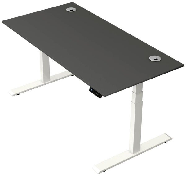 Kerkmann Move 2 Plus elektrisch höhenverstellbarer Schreibtisch anthrazit rechteckig, T-Fuß-Gestell weiß 160,0 x 80,0 cm