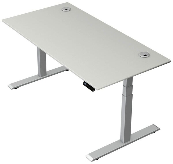 Kerkmann Move 2 Plus elektrisch höhenverstellbarer Schreibtisch lichtgrau rechteckig, T-Fuß-Gestell silber 160,0 x 80,0 cm