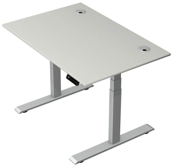 Kerkmann Move 2 Plus elektrisch höhenverstellbarer Schreibtisch lichtgrau rechteckig, T-Fuß-Gestell silber 120,0 x 80,0 cm