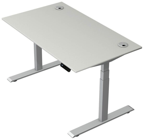 Kerkmann Move 2 Plus elektrisch höhenverstellbarer Schreibtisch lichtgrau rechteckig, T-Fuß-Gestell silber 140,0 x 80,0 cm
