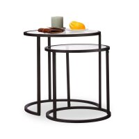 relaxdays Beistelltische-Set rund Glas schwarz, 2 St.